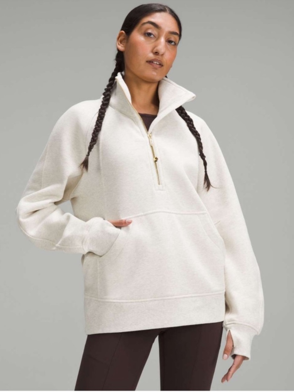 Lululemon Scuba Oversized Funnel-Neck Half Zip *Long Heathered Grey / Gold